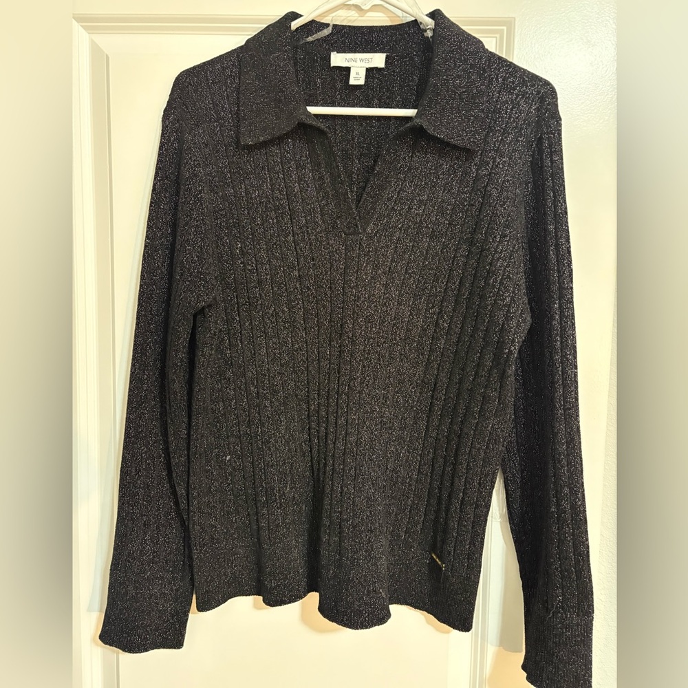 Nine West Black Ribbed Knit Top